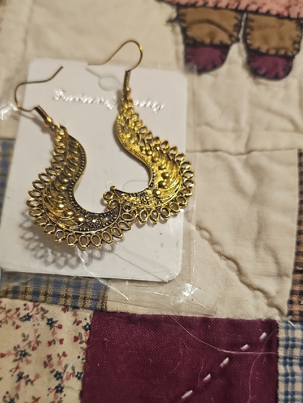 Premier Designs Gold Filigree Crescent Dangle Earrings
